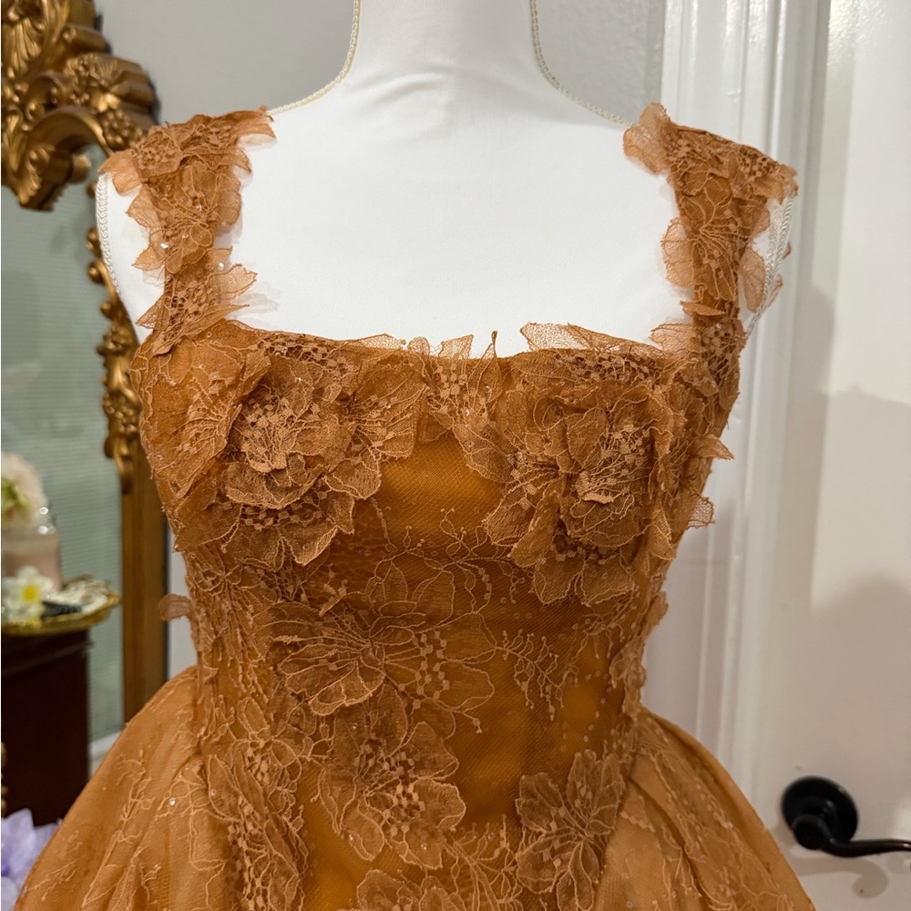 Rust Brown Lace Floral Dress